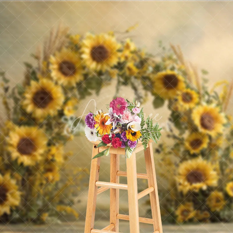Aperturee - Aperturee Sunflower Floral Arch Backdrop Rustic Wildflower Photo Prop Summer Fall Garden Party Background