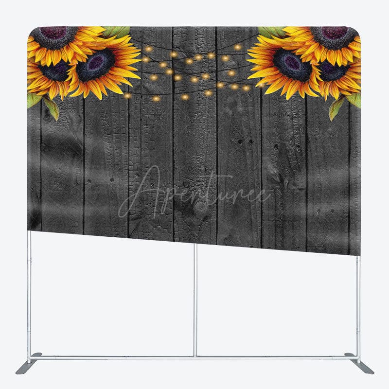 Aperturee - Aperturee Sunflower Grey Wooden Wedding Pillow Cover Backdrop