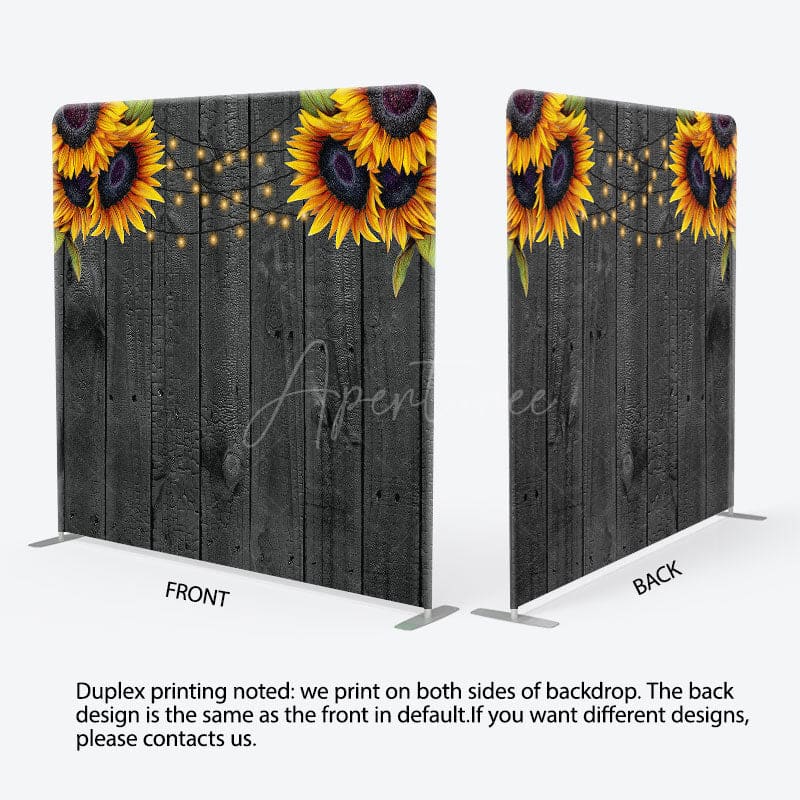 Aperturee - Aperturee Sunflower Grey Wooden Wedding Pillow Cover Backdrop