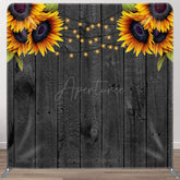 Aperturee - Aperturee Sunflower Grey Wooden Wedding Pillow Cover Backdrop