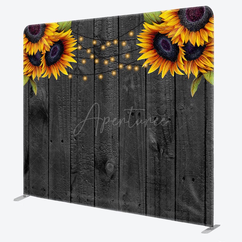 Aperturee - Aperturee Sunflower Grey Wooden Wedding Pillow Cover Backdrop
