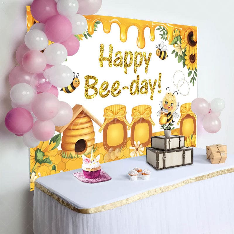 Aperturee - Aperturee Sunflower Honey Cabin Sweet Happy Birthday Backdrop