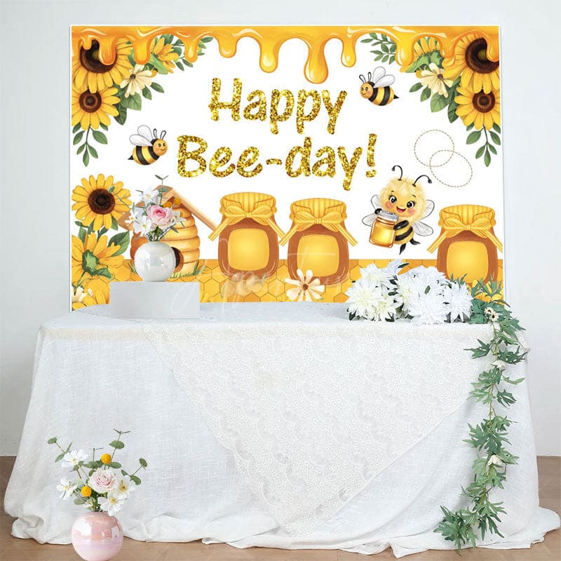 Aperturee - Aperturee Sunflower Honey Cabin Sweet Happy Birthday Backdrop