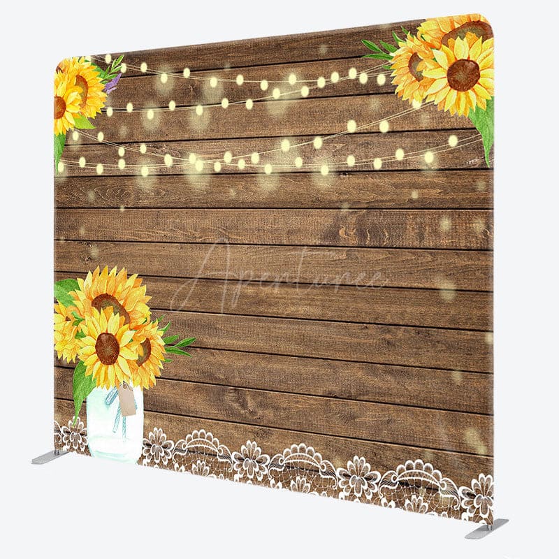Aperturee - Aperturee Sunflower Lace Wooden Wedding Pillow Case Backdrop