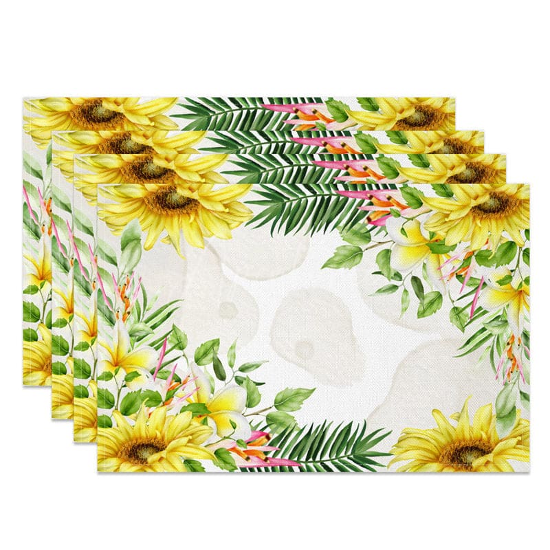 Aperturee - Aperturee Sunflower Pine Leaves Water Stains Set Of 4 Placemats