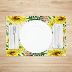 Aperturee - Aperturee Sunflower Pine Leaves Water Stains Set Of 4 Placemats