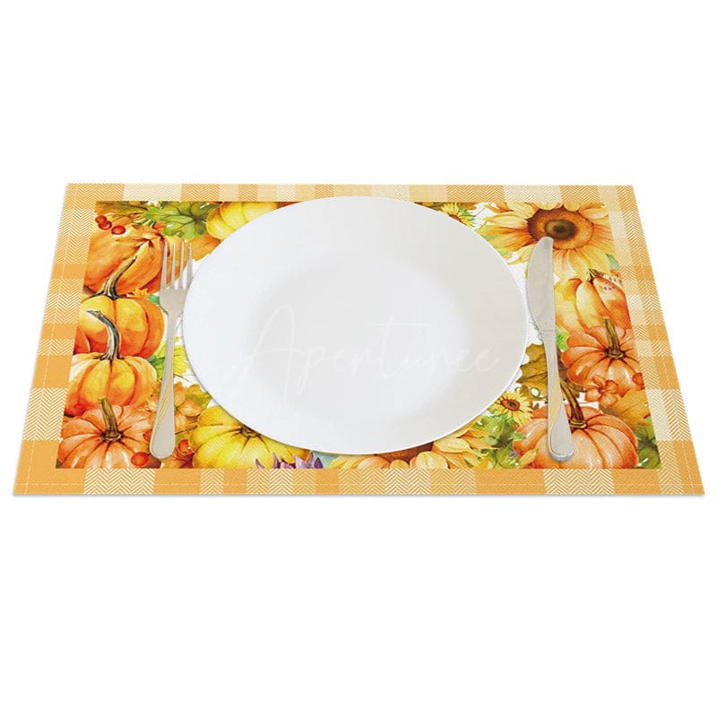 Aperturee - Aperturee Sunflower Pumpkins Hello Autumn Set of 4 Placemats