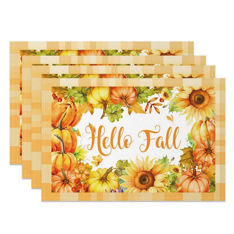 Aperturee - Aperturee Sunflower Pumpkins Hello Autumn Set of 4 Placemats