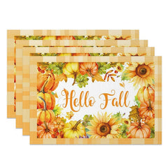 Aperturee - Aperturee Sunflower Pumpkins Hello Autumn Set of 4 Placemats