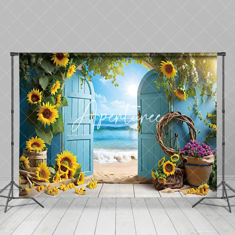 Aperturee - Aperturee Sunflower Summer Beach Photography Backdrop For Studio