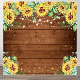 Aperturee - Aperturee Sunflower Wood Grain Wedding Pillow Cover Backdrop