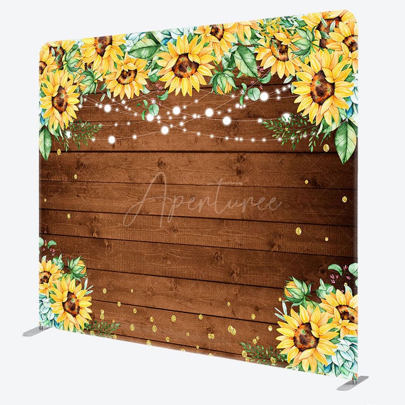 Aperturee - Aperturee Sunflower Wood Grain Wedding Pillow Cover Backdrop