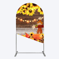 Aperturee - Aperturee Sunflowers Pumpkin Autumn Wood Fence Arch Backdrop
