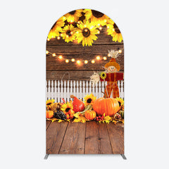 Aperturee - Aperturee Sunflowers Pumpkin Autumn Wood Fence Arch Backdrop