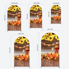 Aperturee - Aperturee Sunflowers Pumpkin Autumn Wood Fence Arch Backdrop