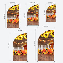 Aperturee - Aperturee Sunflowers Pumpkin Autumn Wood Fence Half Moon Arch Backdrop