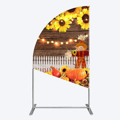 Aperturee - Aperturee Sunflowers Pumpkin Autumn Wood Fence Half Moon Arch Backdrop