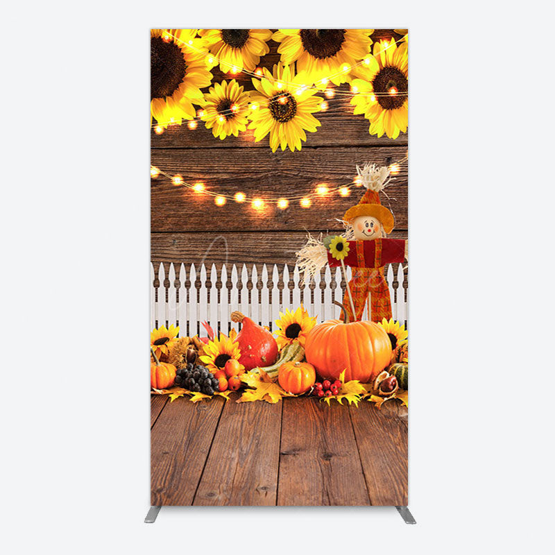 Aperturee - Aperturee Sunflowers Pumpkin Autumn Wood Fence Rectangle Backdrop
