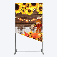 Aperturee - Aperturee Sunflowers Pumpkin Autumn Wood Fence Rectangle Backdrop