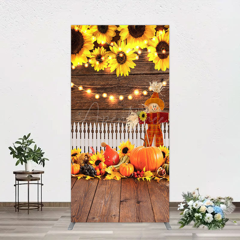 Aperturee - Aperturee Sunflowers Pumpkin Autumn Wood Fence Rectangle Backdrop