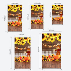 Aperturee - Aperturee Sunflowers Pumpkin Autumn Wood Fence Rectangle Backdrop