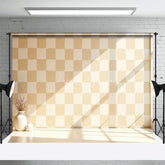 Aperturee - Aperturee Sunlight Beige Checkered Light Wall Summer Backdrop