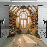 Aperturee - Aperturee Sunlight Greenery Floral Glass Library Sweep Backdrop