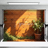 Aperturee - Aperturee Sunlight Greenery Potted Plant Wooden Wall Backdrop