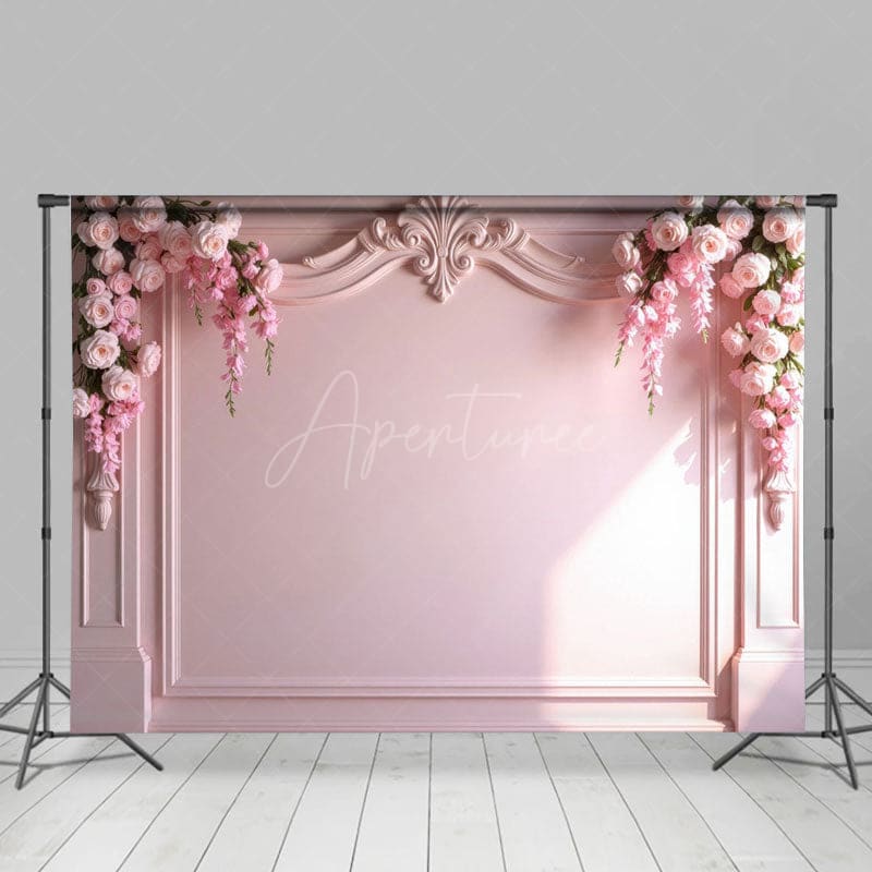 Aperturee - Aperturee Sunlight Pink Molding Floral Wall Wedding Backdrop