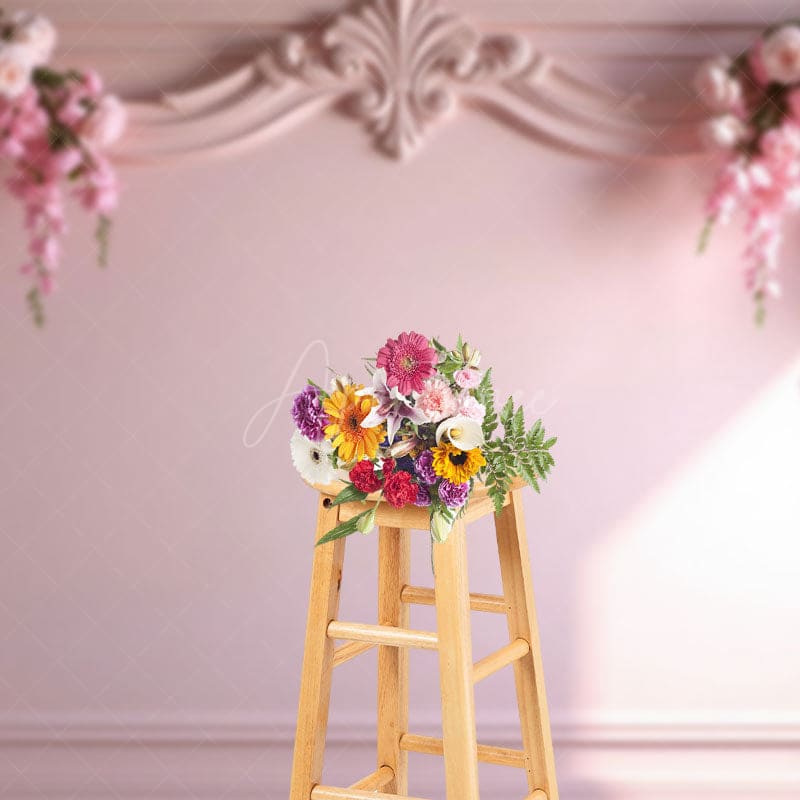 Aperturee - Aperturee Sunlight Pink Molding Floral Wall Wedding Backdrop