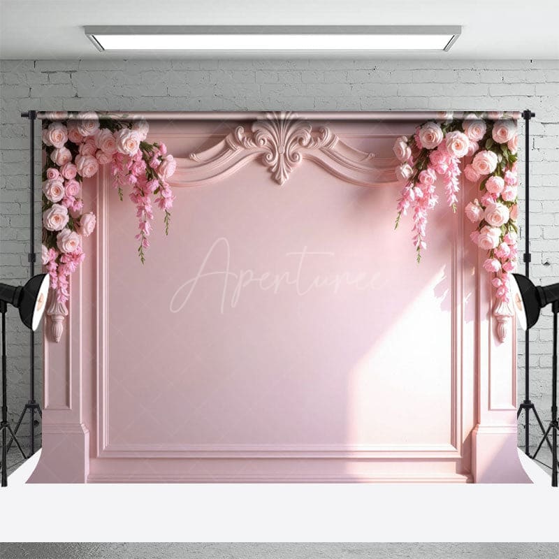 Aperturee - Aperturee Sunlight Pink Molding Floral Wall Wedding Backdrop