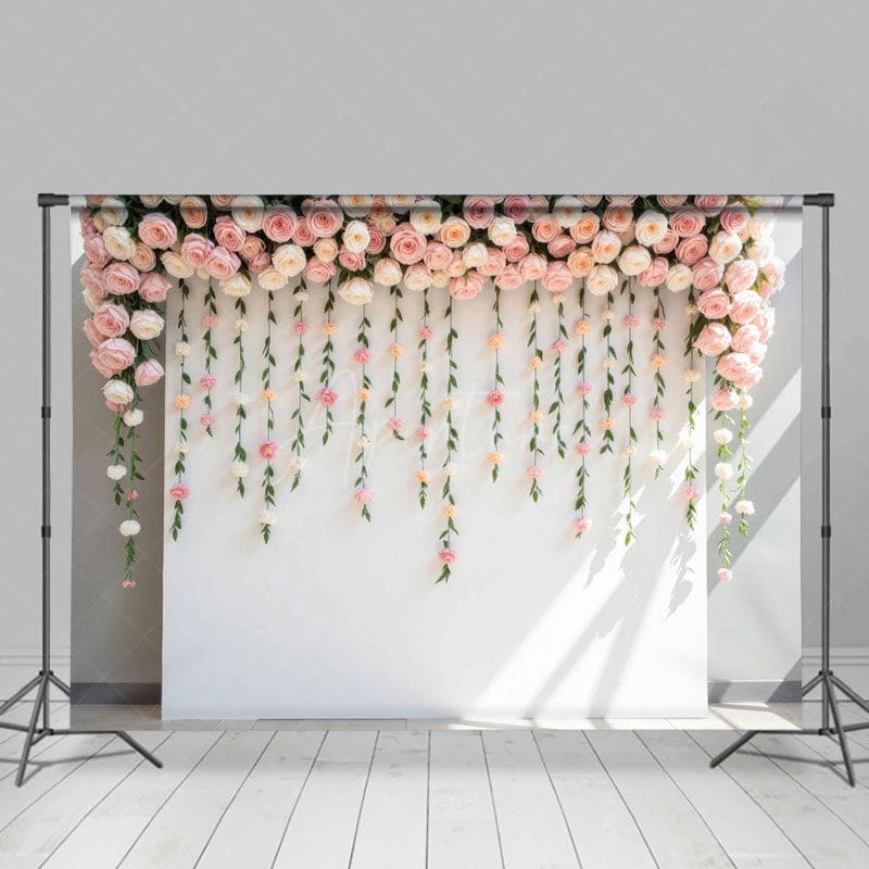 Aperturee - Aperturee Sunlight Pink Peonies White Wall Wedding Backdrop