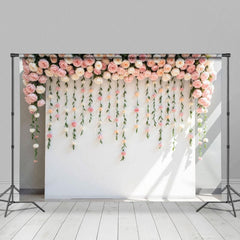 Aperturee - Aperturee Sunlight Pink Peonies White Wall Wedding Backdrop