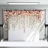 Aperturee - Aperturee Sunlight Pink Peonies White Wall Wedding Backdrop
