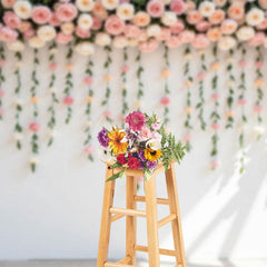 Aperturee - Aperturee Sunlight Pink Peonies White Wall Wedding Backdrop
