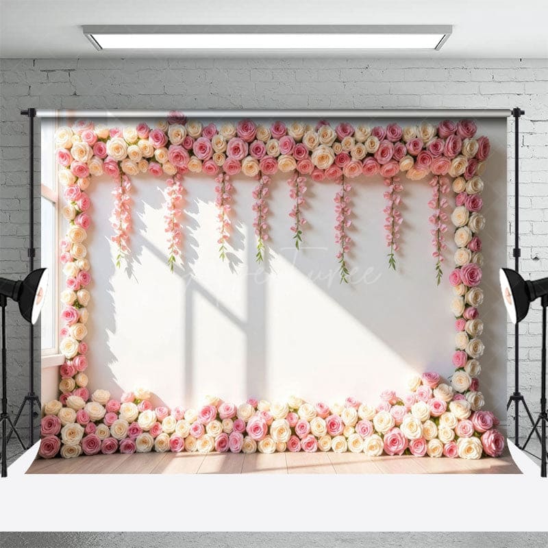 Aperturee - Aperturee Sunlight Rose White Wall Wedding Photography Backdrop