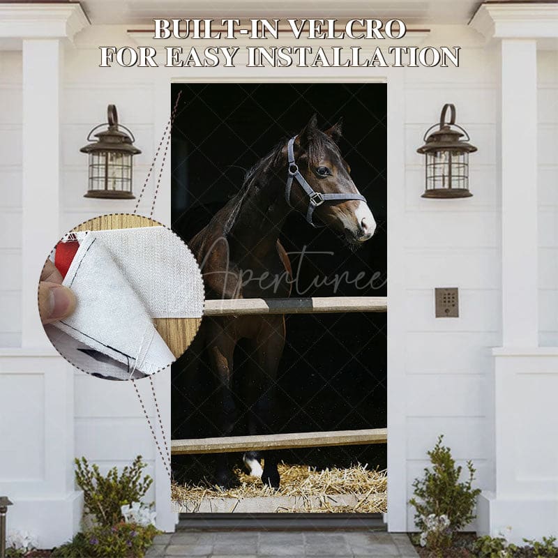 Aperturee - Aperturee Sunlight Rural Dark Horse Stable Animal Door Cover
