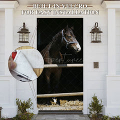 Aperturee - Aperturee Sunlight Rural Dark Horse Stable Animal Door Cover