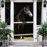 Aperturee - Aperturee Sunlight Rural Dark Horse Stable Animal Door Cover