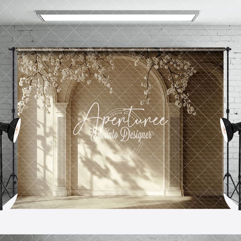 Aperturee - Aperturee Sunlight White Floral Wood Floor Combo Set Backdrop