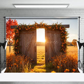 Aperturee - Aperturee Sunlight Wood Door Autumn Field Photography Backdrop