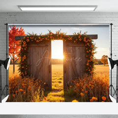 Aperturee - Aperturee Sunlight Wood Door Autumn Field Photography Backdrop