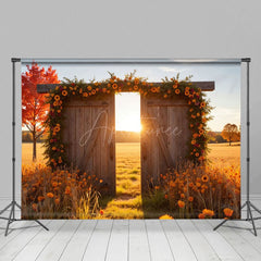 Aperturee - Aperturee Sunlight Wood Door Autumn Field Photography Backdrop