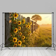 Aperturee - Aperturee Sunlight Wood Fence Sunflower Summer Field Backdrop