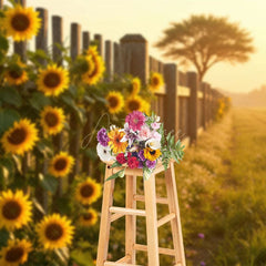 Aperturee - Aperturee Sunlight Wood Fence Sunflower Summer Field Backdrop