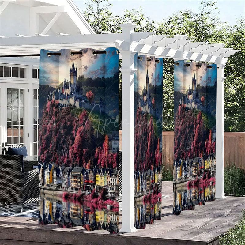 Aperturee - Aperturee Sunrise City View Waterproof Printed Outdoor Curtains