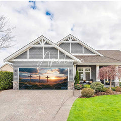 Aperturee - Aperturee Sunrise Cloud Field Cross Easter Garage Door Banner