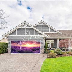 Aperturee - Aperturee Sunrise Purple Floral Cross Easter Garage Door Banner