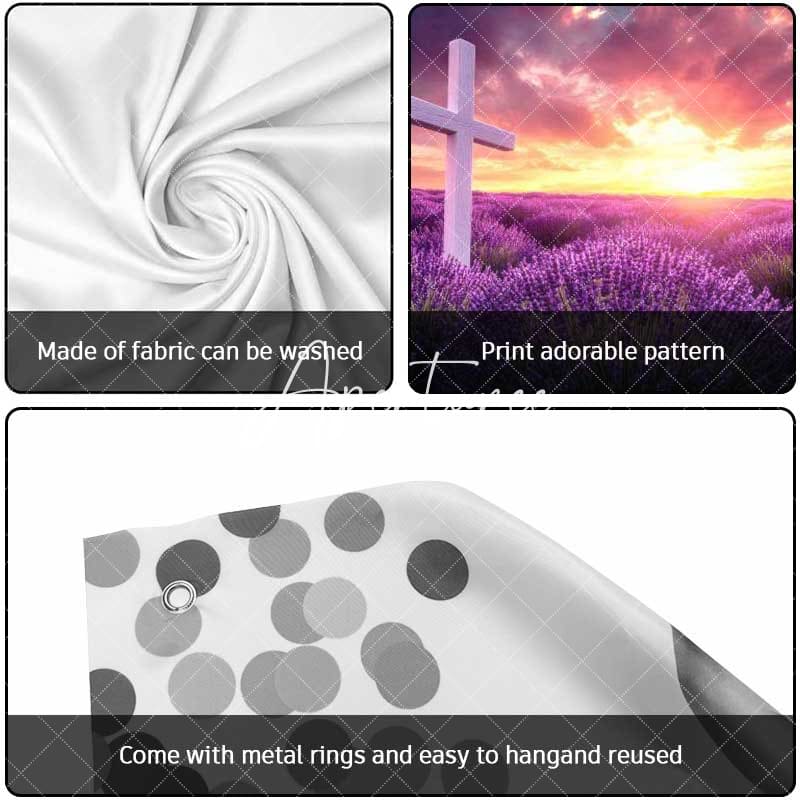 Aperturee - Aperturee Sunrise Purple Floral Cross Easter Garage Door Banner