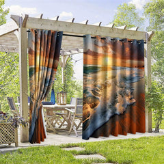 Aperturee - Aperturee Sunset Beach Waterproof Printed Outdoor Curtains